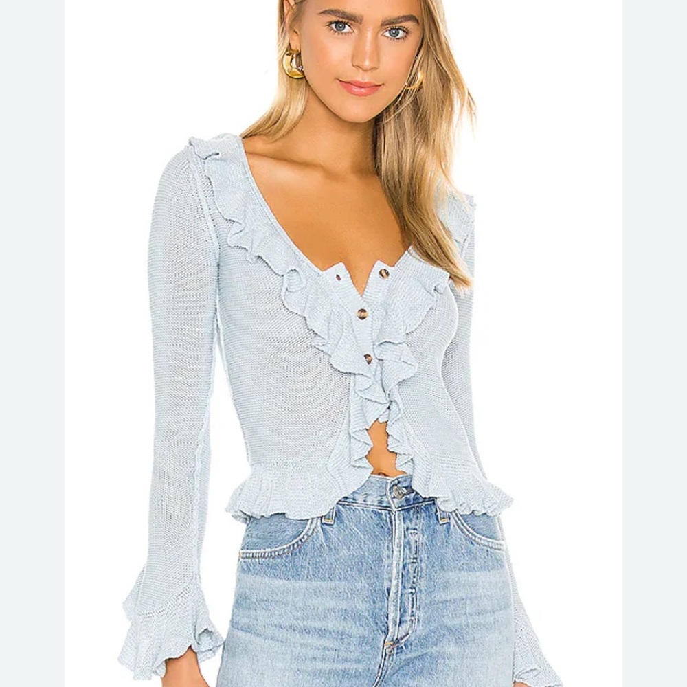 LPA Light Blue Ruffle Blouse